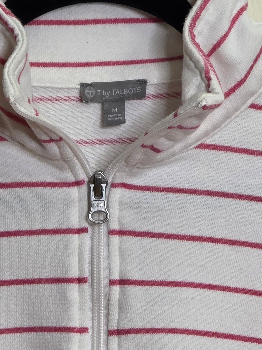 T by Talbots White Zip-Up Sweater with Pink Stripes - Picture 3 of 3